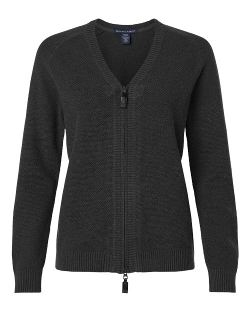 Devon & Jones Women's Hartland Textured Full Zip Sweater - Black Melange Front