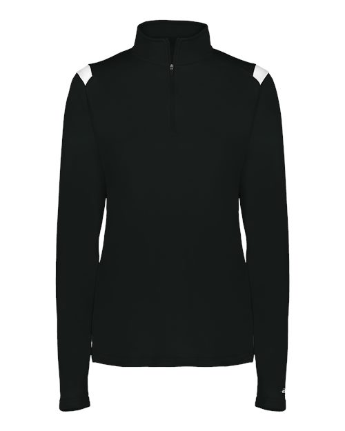 Badger Women's On The Rise Quarter-Zip Pullover - Black/ White Front