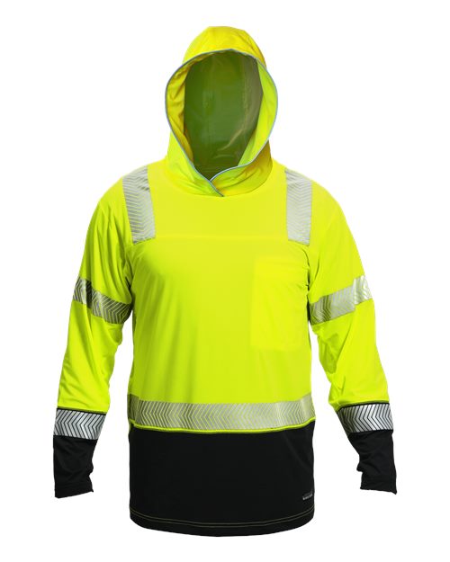 Kishigo Unisex Premium Black Series® Cool Touch Class 3 Long Sleeve Hoodie T-Shirt - Lime Front