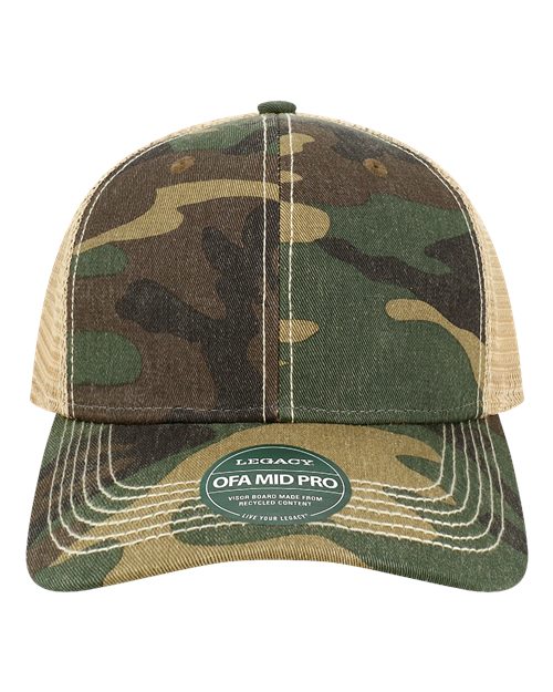 LEGACY Old Favorite Mid Pro Trucker Cap - Army Camo/ Khaki Front