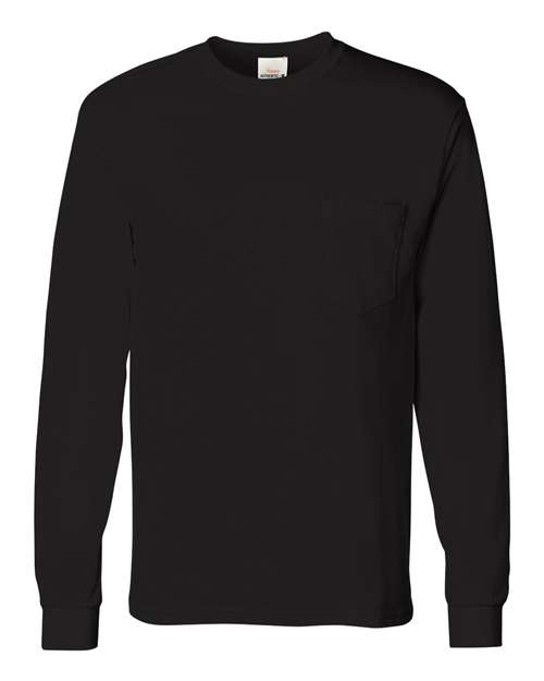 Men's Authentic Long Sleeve Pocket T-Shirt - Black Front