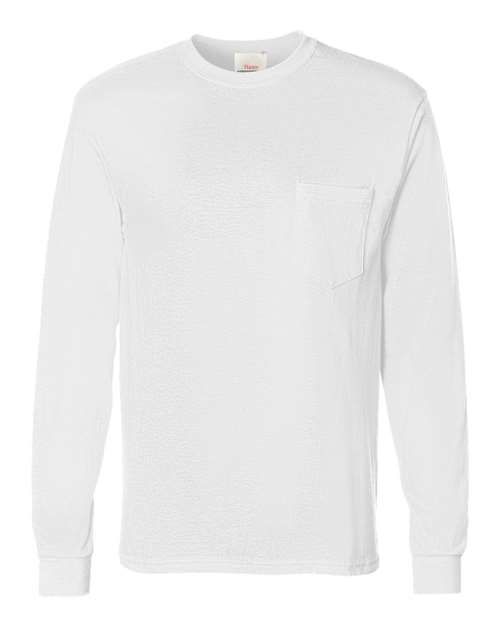 Men's Authentic Long Sleeve Pocket T-Shirt - White Front