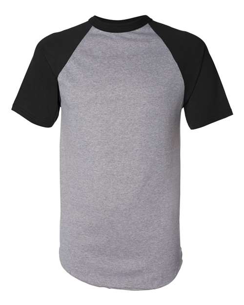 Augusta Sportswear Unisex Raglan Baseball Jersey - Athletic Heather/ Black Front