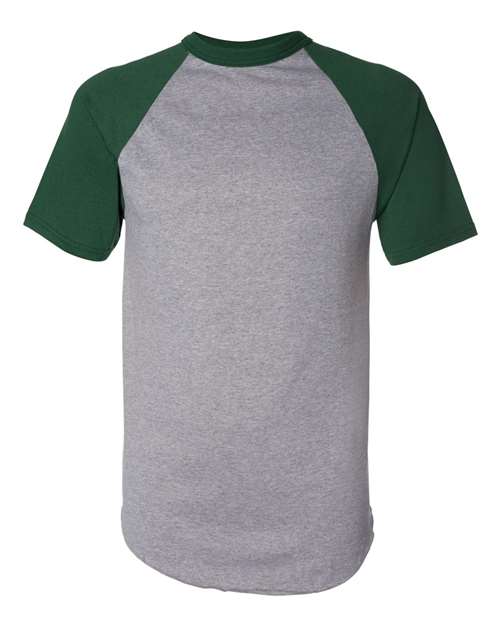Augusta Sportswear Unisex Raglan Baseball Jersey - Athletic Heather/ Dark Green Front