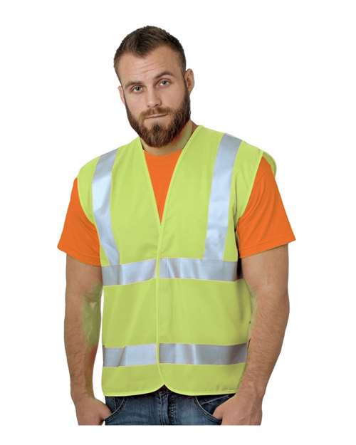 Bayside Unisex USA-Made Economy Class 2 ANSI Vest - Lime Green Front