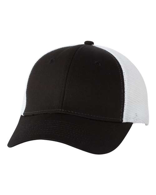 Mesh-Back Twill Trucker Cap - Black/ White Front