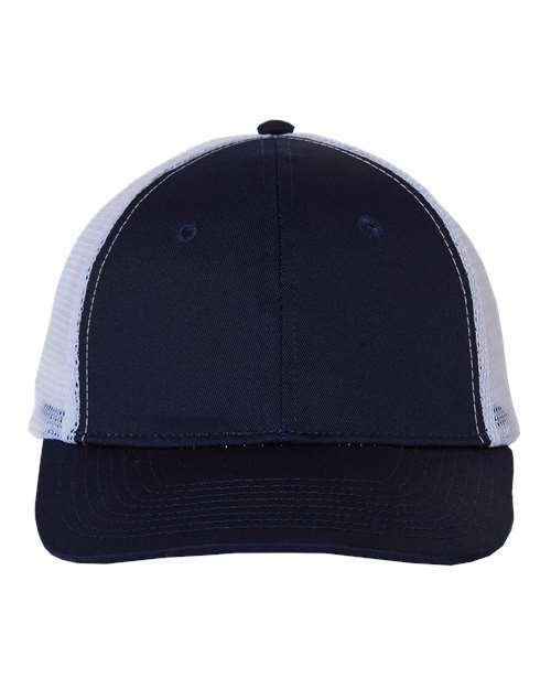 Mesh-Back Twill Trucker Cap - Navy/ White Front