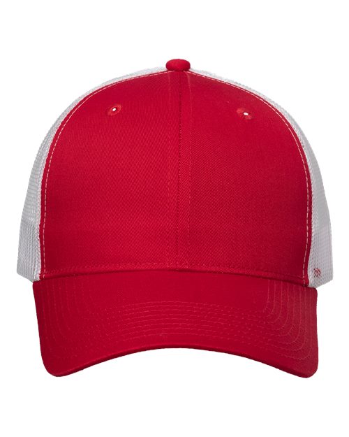 Mesh-Back Twill Trucker Cap - Red/ White Front