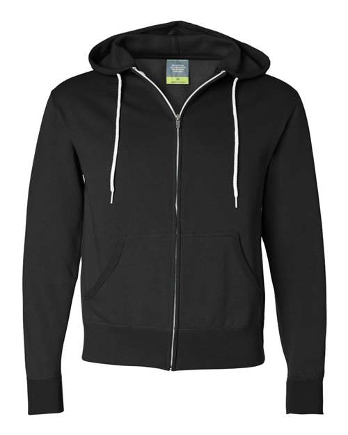 Unisex Lightweight Full-Zip Hooded Sweatshirt - Black Front