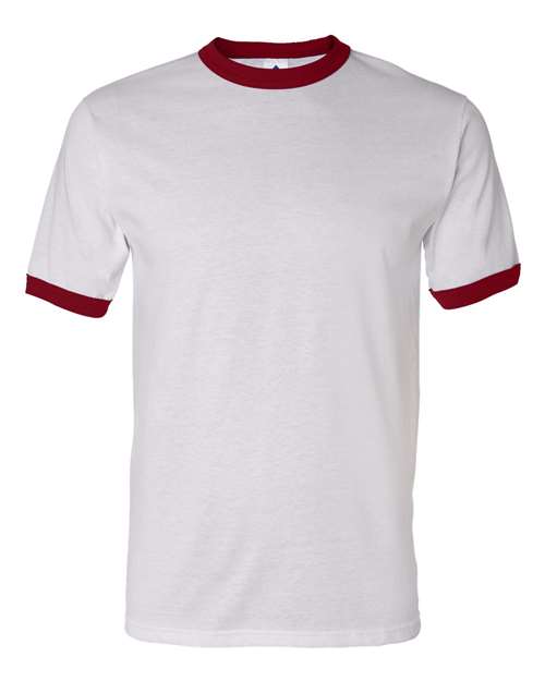 Unisex 50/50 Ringer T-Shirt - White/ Red Front
