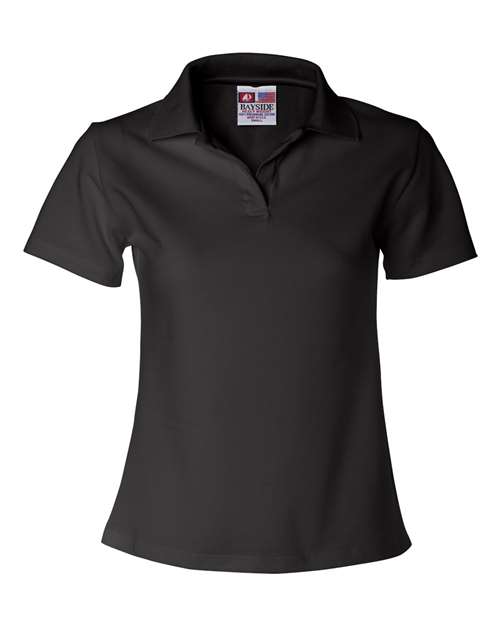 Bayside Women's USA-Made V-Neck Polo - Black Front