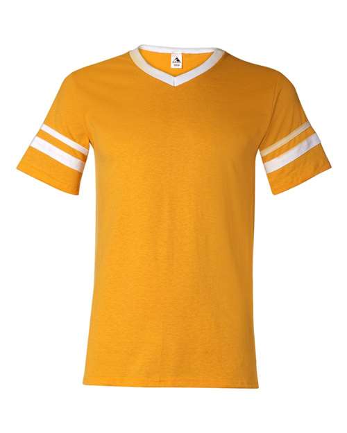 Augusta Sportswear V-Neck Jersey with Striped Sleeves - Aqua/ White Front