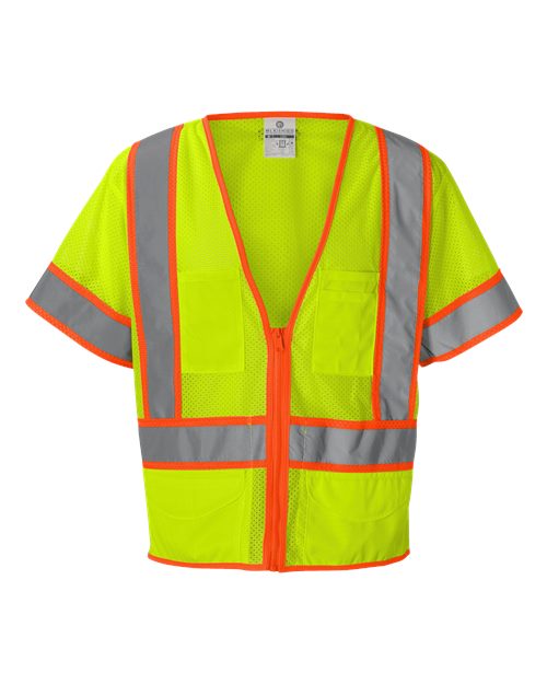 Kishigo Unisex Ultra-Cool™ Six-Pocket Mesh Surveyor’s Vest - Lime Front