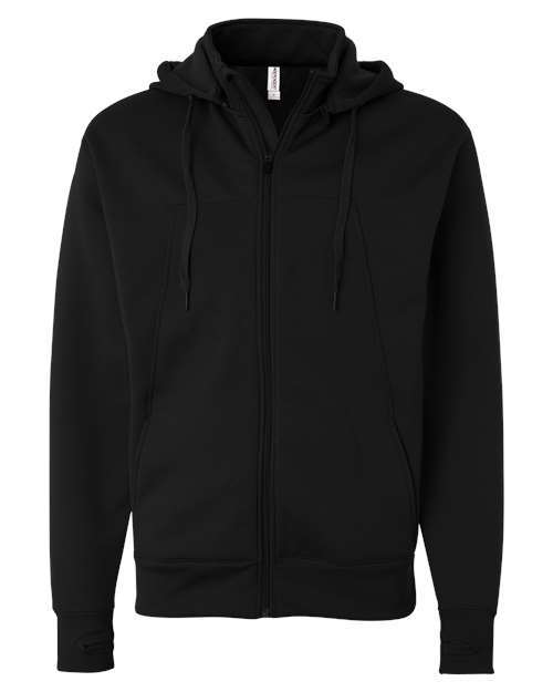 Independent Trading Co. Unisex Poly-Tech Full-Zip Hooded Sweatshirt - Black Front