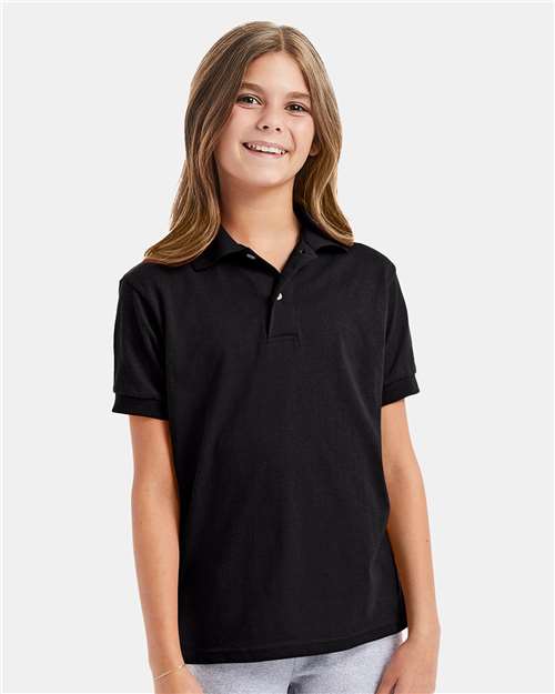 Hanes Youth EcoSmart® Jersey Polo - Model Front