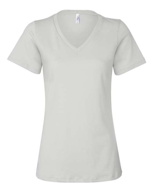 BELLA + CANVAS Women’s Relaxed Jersey V-Neck Tee - White Front