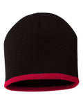 Sportsman 8" Bottom-Striped Beanie - Black/ Red Front