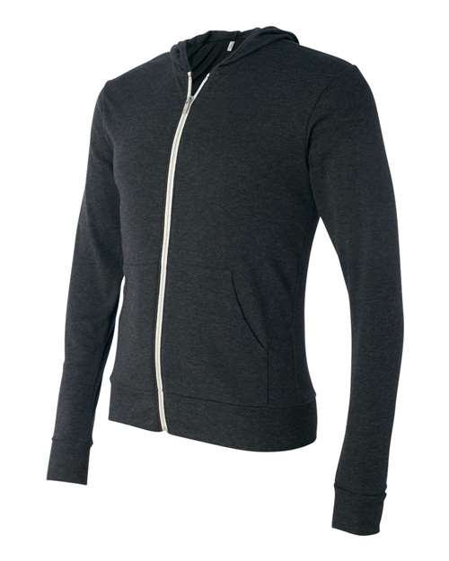 BELLA + CANVAS Unisex Triblend Lightweight Full-Zip Hooded Long Sleeve Tee - Side