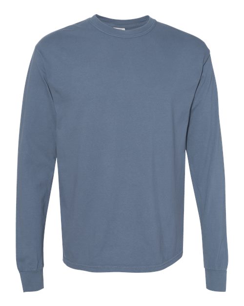 Unisex Garment-Dyed Heavyweight Long Sleeve T-Shirt - Blue Jean Front