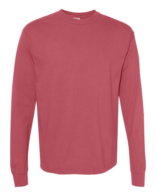 Unisex Garment-Dyed Heavyweight Long Sleeve T-Shirt - Crimson Front