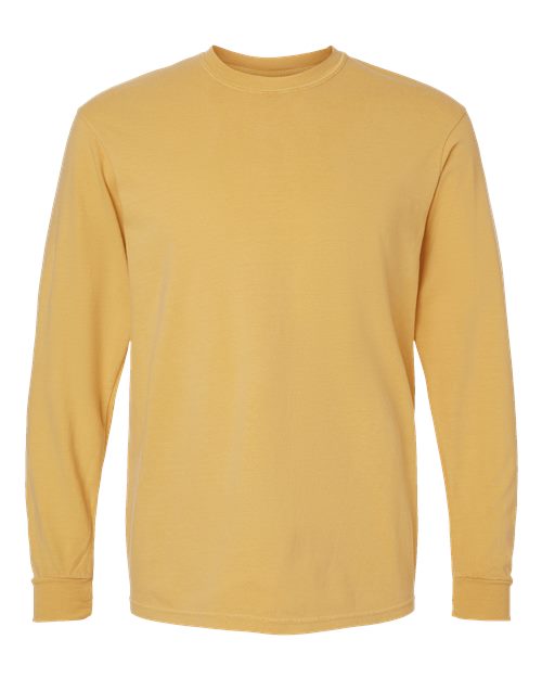 Unisex Garment-Dyed Heavyweight Long Sleeve T-Shirt - Mustard Front