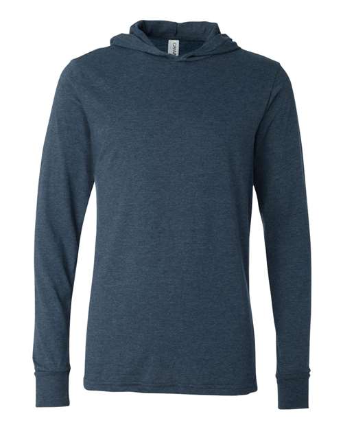 BELLA + CANVAS Unisex Jersey Hooded Long Sleeve Tee - Heather Navy Front