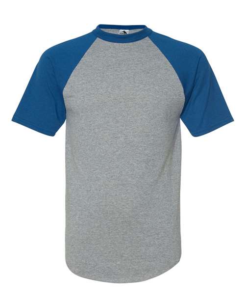 Augusta Sportswear Unisex Raglan Baseball Jersey - Athletic Heather/ Royal Front