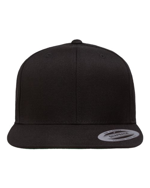 Premium Flat Bill Snapback Cap - Black Front