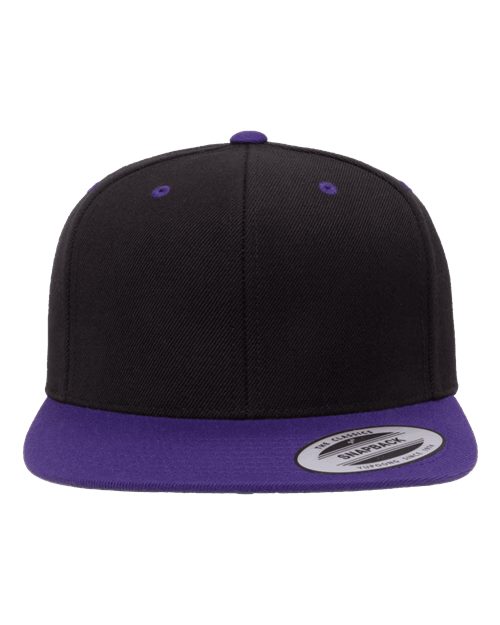 Premium Flat Bill Snapback Cap - Black/ Purple Front