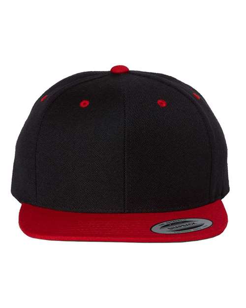 Premium Flat Bill Snapback Cap - Black/ Red Front