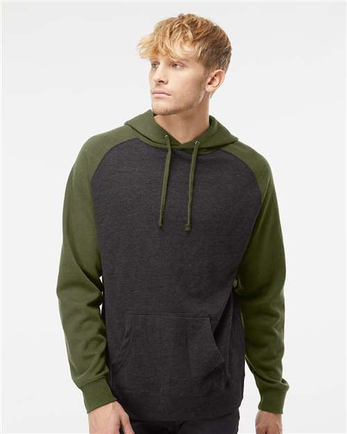 Independent Trading Co. Unisex Raglan Hooded Sweatshirt - Model Front