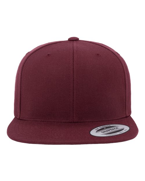 Premium Flat Bill Snapback Cap - Maroon Front