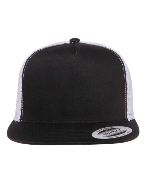 YP Classics Classic Five-Panel Trucker Cap - Black/ White Front