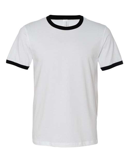 BELLA + CANVAS Men's Jersey Heather Ringer Tee - White/ Black Front