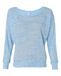 Women’s Flowy Off Shoulder Long Sleeve Tee - Blue Marble Front