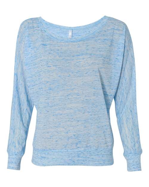 Women’s Flowy Off Shoulder Long Sleeve Tee - Blue Marble Front