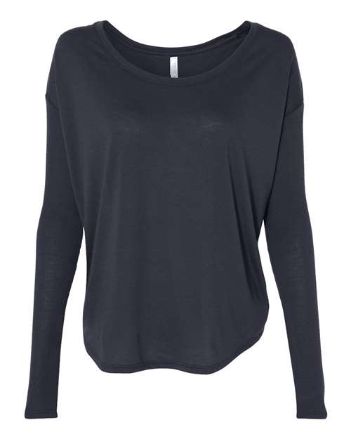 BELLA + CANVAS Women’s Flowy 2x1 Ribbed Long Sleeve Tee - Midnight Front