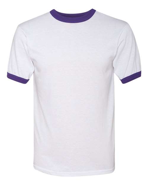 Augusta Sportswear Unisex 50/50 Ringer T-Shirt - White/ Purple Front