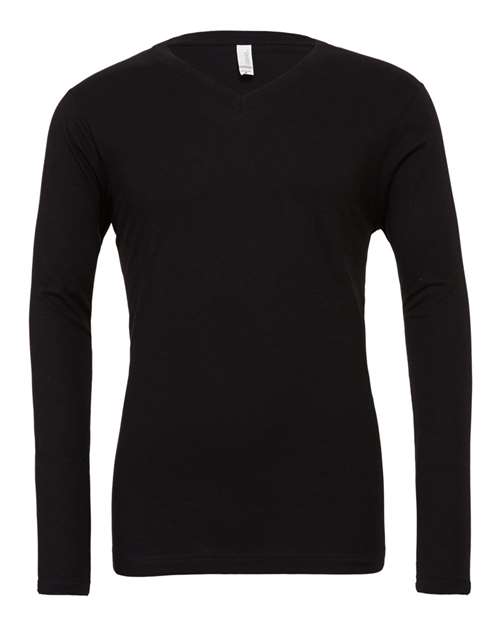 BELLA + CANVAS Unisex Long Sleeve V-Neck Tee - Black Front