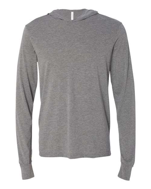 BELLA + CANVAS Unisex Jersey Hooded Long Sleeve Tee - Grey Triblend Front