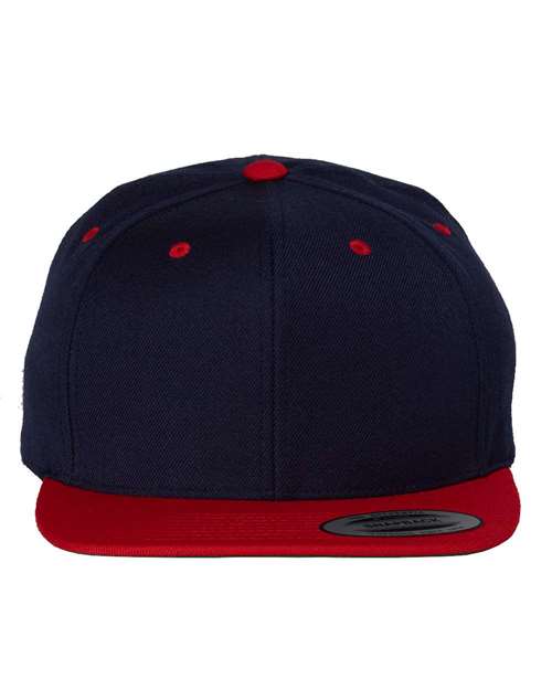 Premium Flat Bill Snapback Cap - Navy/ Red Front