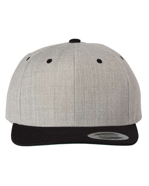 Premium Flat Bill Snapback Cap - Heather/ Black Front