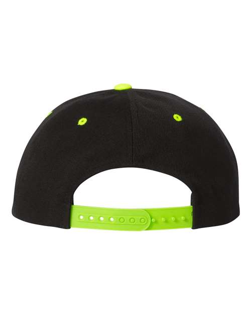 Premium Flat Bill Snapback Cap - Black/ Neon Green Back