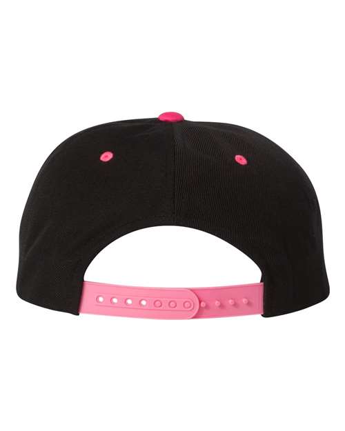 Premium Flat Bill Snapback Cap - Black/ Neon Pink Back
