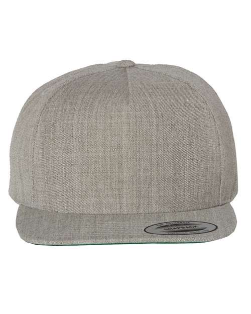 Premium Five-Panel Snapback Cap - Heather Grey Front