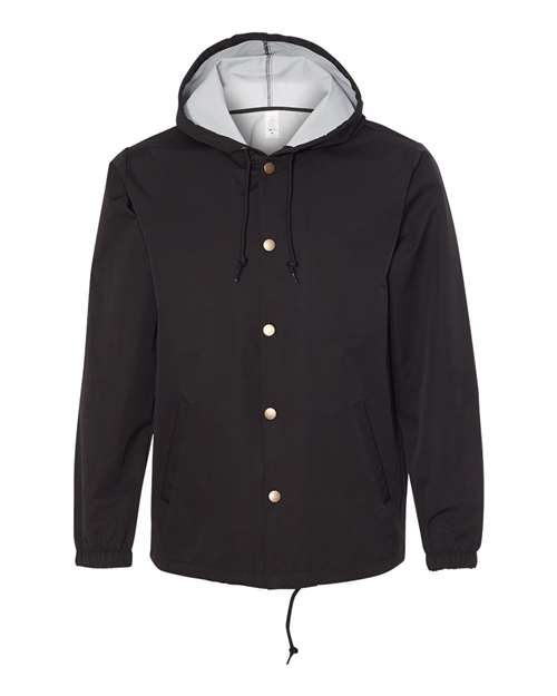 Independent Trading Co. Men's Water-Resistant Hooded Windbreaker - Black Front
