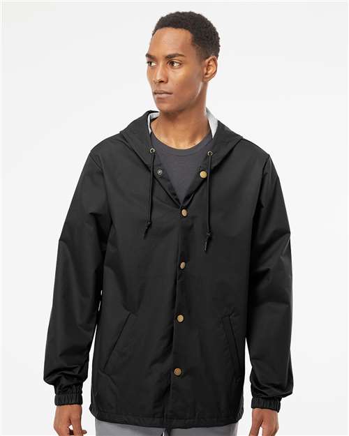 Independent Trading Co. Men's Water-Resistant Hooded Windbreaker - Model Front
