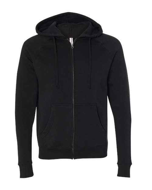 Independent Trading Co. Unisex Special Blend Raglan Full-Zip Hooded Sweatshirt - Black Front