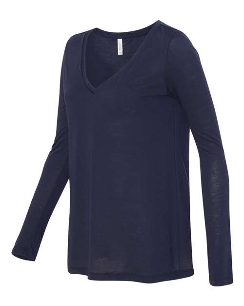 BELLA + CANVAS Women's Flowy Long Sleeve V-Neck Tee - Side