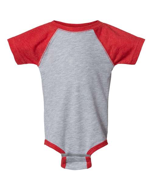 Rabbit Skins Infant Baseball Fine Jersey Bodysuit - Vintage Heather/ Vintage Red Front